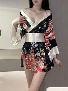 一套日式性感简约和服服装，包含连衣裙和腰带，适合角色扮演、派对、表演、各种节日穿着。