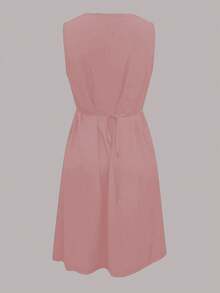 大码女装两件套，简约优雅印花开衫外套 + 舒适可调节腰身中长连衣裙，秋冬夏季款 - 粉紅色85 - 查看 5