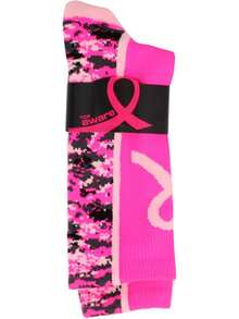 Calcetines de equipo de línea base con lazo rosa de conciencia sobre el cáncer de mama de TCK Sports - Rosa neón/Rosa/Rosa - Ver 10