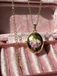 Retro Romantic Gold-Color Asymmetric Photo Box Necklace Colorful Oil-Dipped Heart Shell Necklace Daily Elegant Layered Jewelry For Women, Picture Locket Photo Necklace (No Box) - Multicolor - View 14