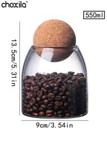 1 pièce Bocal en verre pour le stockage du café, bocal à thé, bocal en verre avec bouchon en liège hermétique pour le stockage des grains de café et des fruits secs - Boîte de haricots farcie boule en bois - Voir 14