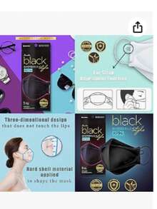 [L G A rwasher] KF94 Mascarilla desechable, paquete de 10 Hecho en Corea, máscara facial reutilizable transpirable negra, máscaras de tela ajustables envueltas individualmente de 4 capas - Negro - Ver 3