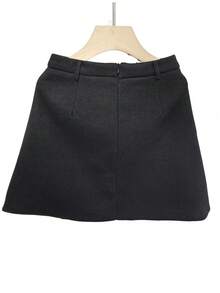 不对称设计羊毛 A 字高腰中长裙 - 黑色 - 查看 7