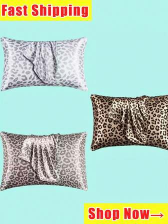 2件套缎面枕套 - 柔软豹纹信封式枕套，可机洗，梭织涤纶数码印花，200-250克/平方米 - 床上用品枕套，适合睡眠、圣诞装饰、节日等场合