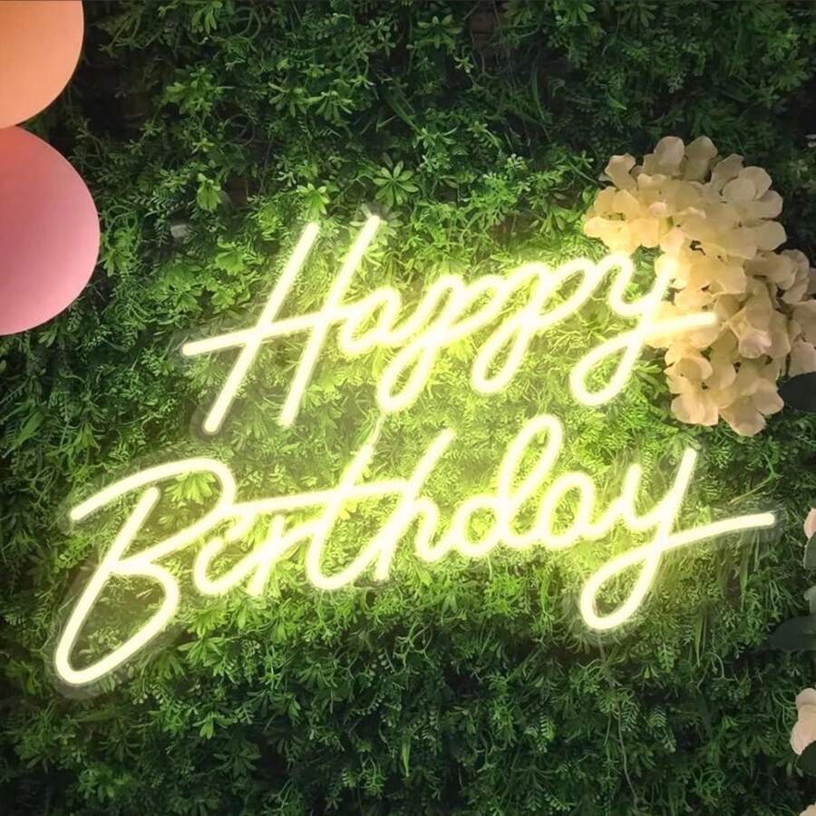 1个生日快乐霓虹灯,USB供电,LED墙饰,适合派对、青少年礼物、生日派对装饰,尺寸:44.4*27厘米 - 彩色 - 查看 1