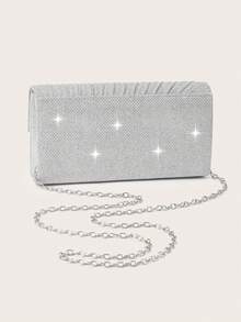 REMANLAND A Shimmering And Stylish Women's Clutch With Pleated Stripes, This Is The Perfect Choice For An Evening Bag Or Party Bag. Suitable For Women Attending Parties, Weddings, Dinners, And Banquets, This Shoulder Bag Is Ideal And Makes A Wonderful Gift For Any Woman. - Silver - View 7
