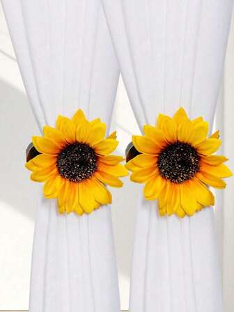 2件装田园风向日葵窗帘绑带，人造蝴蝶装饰窗帘带，派对窗帘装饰薄纱夹，婚礼薄纱装饰夹，适用于门帘、窗帘、薄纱窗帘、咖啡帘装饰和收纳夹