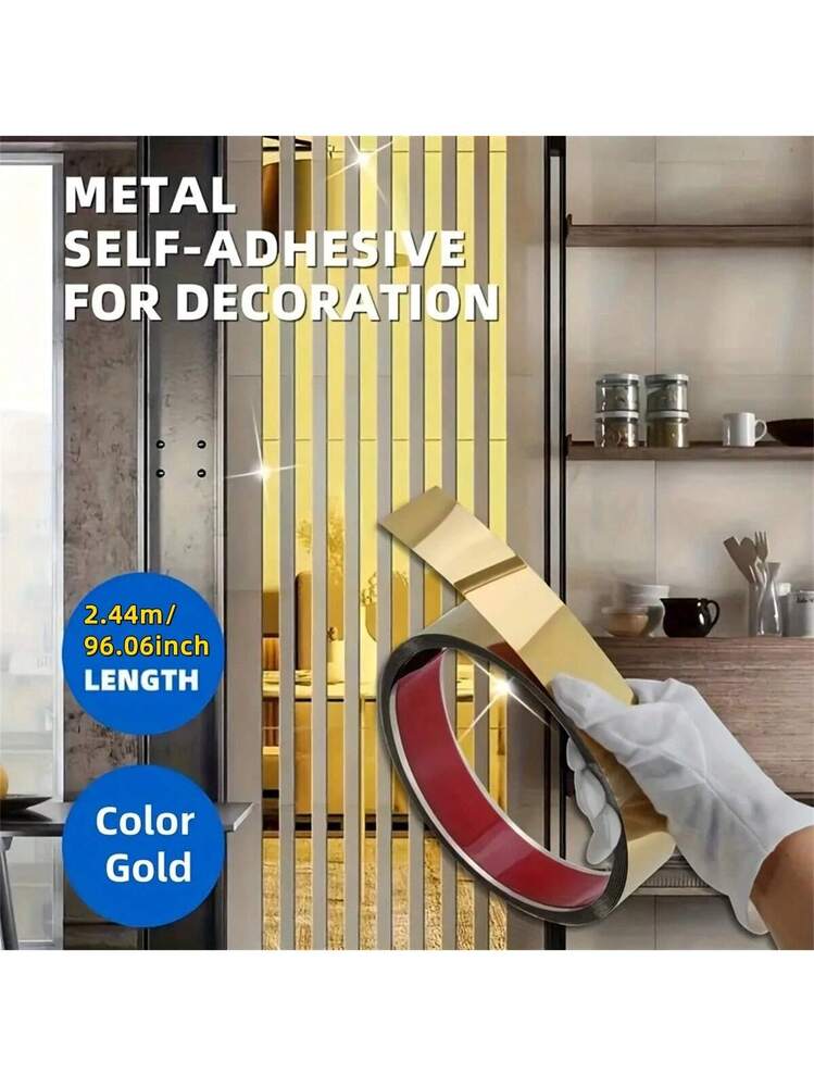Autocollant Mural Miroir 5 Mètres, Lignes De Décoration Plates En Acier