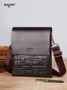 saroxi 1pc Minimalist PU Leather Shoulder/Crossbody Bag For Men, Casual Messenger Bag With Side Pockets, Versatile For Commuting, Black Color, Great Gift For Boyfriend Valentine's Day