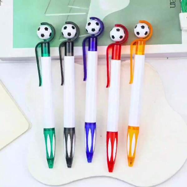 5pcs Creative Football Shaped Ballpoint Pens, 1.0mm Black Ink Student Stationery, Twist Action, Stress Relief, Office & Gift Pens