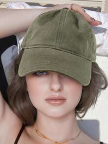 Women's Solid Color Washed Vintage Casual Baseball Cap - Dark Grey - View 13