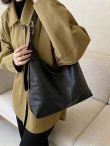 Fashionable Large Capacity Shoulder Tote Bag For Women, Design - Black - View 4