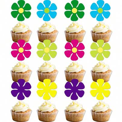 12PCS Spring Floral Cupcake Toppers, Colorful Floral Pattern Design Cupcake Topper Picks For Hello Spring Themed Bridal Shower, Tea Party, Babyshower, Birthday Party Cake Decorations Supplies