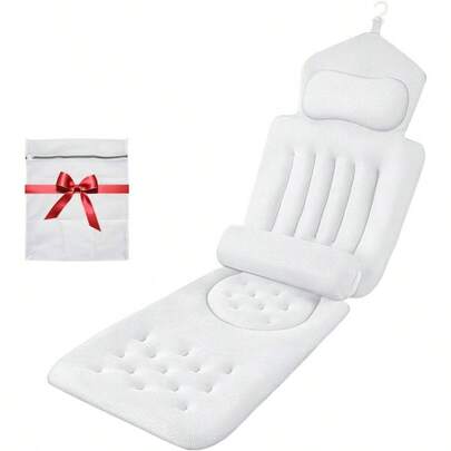 Full Body Bath Pillow Bathtub, Luxury Tub Pillow Bath Headrest Neck And Back Support, 130CM White Long Body Pillow With Mesh Washing Bag And Non - Slip Suction Cups
