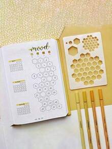 4pcs Diary Notebook Templates, 5.83*4.13 Inch Bookshelf Templates, Honeycomb Templates, Layout Templates, Tracker Templates, Mini Habit Trackers For Diary And Planner, Reading Planner And Bujo, Diary Scrapbook DIY Drawing Templates, Planner Templates