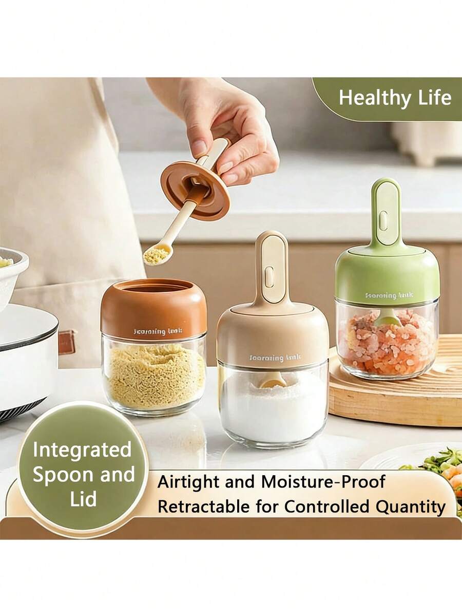 1/3件套玻璃调味罐调料罐香料罐套装，厨房香料收纳整理器 - 彩色 - 查看 1