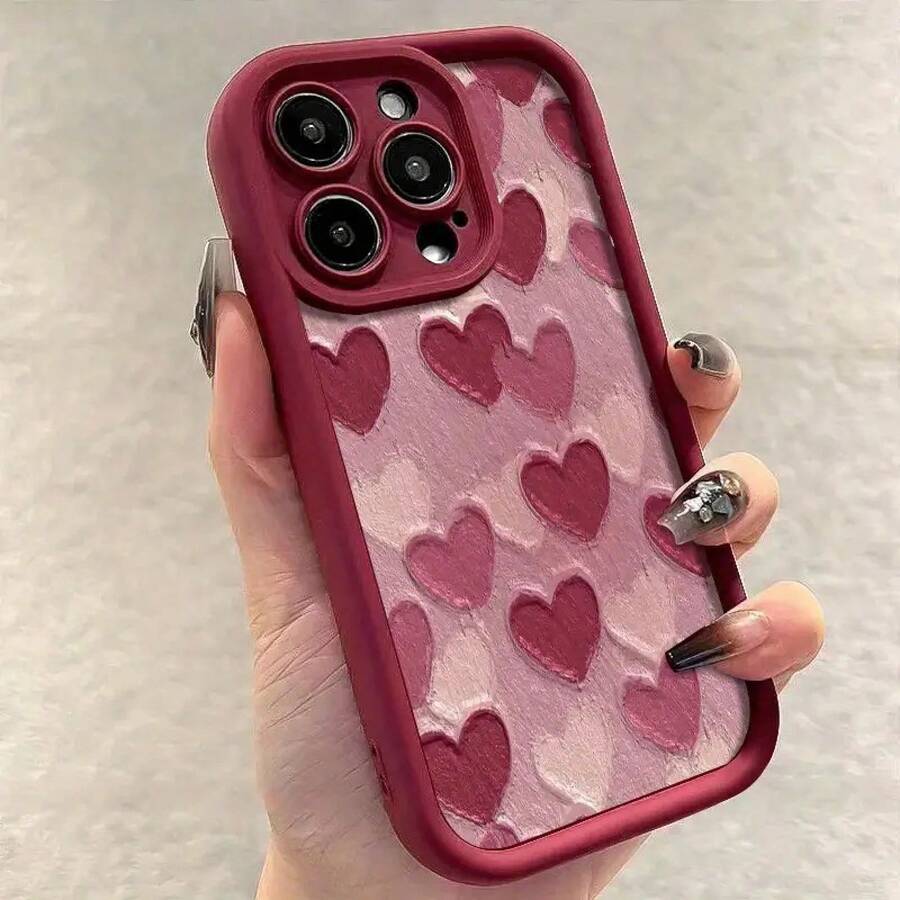 Funda de teléfono elegante Funda de teléfono - Funda de teléfono con patrón de corazón rojo de pintura al óleo artística y creativa, adecuada para iPhone 16/16Pro/16Promax/16Plus/15/15Plus/15Pro/15Promax, 14/14Plus/14Pro/14Promax, 13/13Pro/13Promax, 12/12Pro/12Promax, 11/11Pro/11Promax, 7/8Plus, Xr/Xs/Xsmax Presenta un estilo más individualista. - 1 pieza - Ver 1