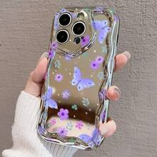 17 Pro Max/16 Pro/15 Plus/14/13/12/11対応 電鍍防摔スマホケース 紫蝶と花柄デザイン 衝撃吸収 スクラッチ防止 高級感ある外観 軽量で持ちやすい 保護性能抜群 携帯電話を傷から守る ファッション性と実用性両立 毎 - シルバー - チェックする 1