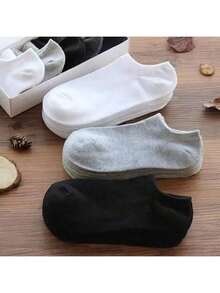 6/10/15 Pairs Women's Solid Black, White, Gray Fashion Casual Ankle Socks, Moisture-Wicking Comfortable Short Socks, Suitable For All Seasons Daily And Outdoor Wear