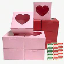6/12pcs 4x4x2.6 Inch (Approx. 10.2 X 10.2 X 6.6 Cm) Red & Pink Heart Shaped Boxes With Window, Goodie Cupcake Strawberry Boxes, Suitable For Valentine's Day, Wedding, Engagement, Anniversary, Bridal Shower Gifts And Decorations