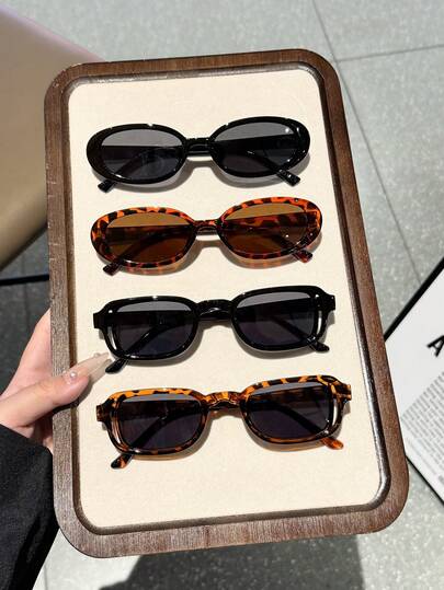 4 piezas Juego de gafas con marco ovalado y rectangular vintage, elegante combinación de negro y carey, accesorios de moda clásica y retro de alta gama, hechos de material de PC premium, adecuados para cualquier forma de rostro, ideales para fiestas de playa, la y actividades al aire libre