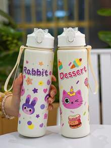1个750毫升/26盎司可爱卡通兔猫图案吸管水瓶，轻便易携，适合露营、跑步、日常使用、节日和生日礼物 - 彩色 - 查看 7