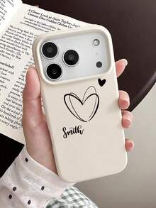 1pc Minimalist Heart & Letter Pattern Liquid Soft Edge Phone Case, Compatible With IPhone 16/16Pro/16Plus/15/15ProMax/15Pro/11/12/13/14ProMax/11Pro/11ProMax/12Pro/12ProMax/13Pro/13ProMax/14Pro/14ProMax, Fashionable & Creative - Multicolor - View 1