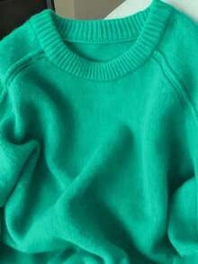 Women's Solid Color Raglan Sleeve Casual Soft & Cozy Knit Sweater, Autumn/Winter - Lake Green - View 3