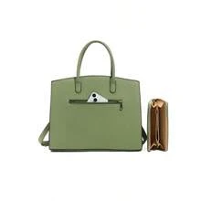 Women's Fashion Handbag And Wallet Set With Adjustable Crossbody Strap Large Shoulder Bag And Small Clutch 2-Piece Combo, Metal Swivel Lock Accessory, Ideal For Shopping, Travel And Business Commute - ÔLIU - Xem 5