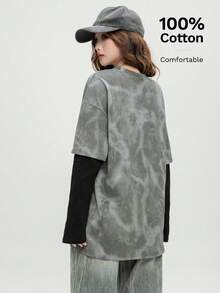 تي شيرت بطبعات مختلفة وأكمام طويلة، موضة للنساء الشابات، إصدار رأس السنة الجديدة - 409 رمادي وأسود - مشاهدة 6