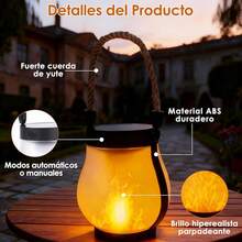 Linterna de Faroles Solares con Efecto Llama para Jardín, Linternas Colgantes Impermeables IPX4, 2 Modos con Carga y USB, Decoración para Patio, Porche y Camping (2 Piezas) - 2 piezas - Ver 4