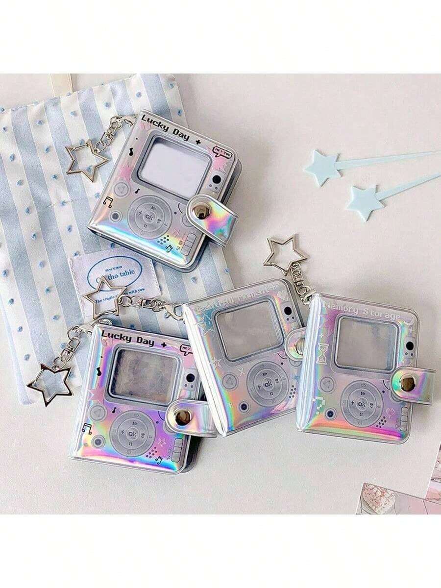 闪亮星形主题2英寸证件照卡套，闪光迷你相册，女士钥匙扣吊坠 - 多色 - 查看 1