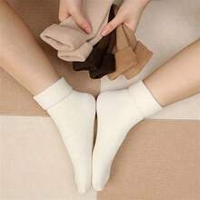 5 Pairs New Autumn/Winter Adult Warm Mid-Calf Floor Socks Plush Thickened Thermal Unisex Solid Color Snow Boots