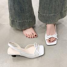 Bow Tie Ankle Strap High Heel Sandals For Women, White Open Toe Square Toe Kitten Heels For Summer - White - View 4