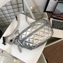 New Women Thick Chest Bag, Large Capacity Cotton Crossbody Bag, Fashion Waist Bag, Diamond Stitching Couple Chest Bag - Silver - View 9