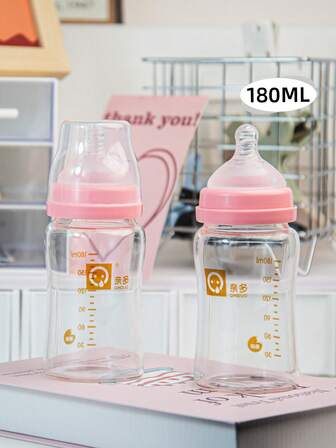 1个180毫升/220毫升宽口玻璃婴儿奶瓶，柔软硅胶防胀气奶嘴，高硼硅玻璃材质，耐热透明耐用，精准刻度，适合新生儿、婴幼儿，居家及户外喂奶/喂水，节日礼物