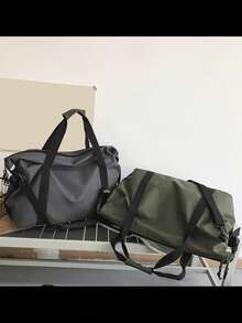 Korean Style Ins New Large Capacity Travel Bag, PU Leather Waterproof Shoulder Bag, Handbag, Minimalist Luggage Bag, Sports Gym Bag Beachweekend Bag Vacation Bags For Travel - Army Green - View 9