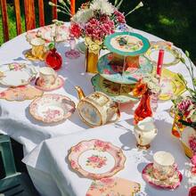 Truly Scrumptious Party Vintage Floral Tea Cups And Saucer Sets, Pack Of 12, Height 8cm, 3 Inch, Mixed Colors - 1 - View 5