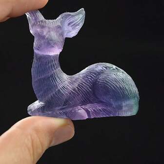 Natural Crystal Carved Deer Ornament, Colorful Fluorite Plum Blossom Deer Handcraft Decor