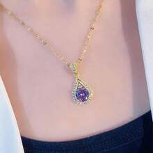 Collar de gota de agua púrpura del mismo estilo de  para mujeres, cadena de clavícula versátil de celebridad de internet, joyería de moda nueva 2023, artículo popular - caja de regalo - Ver 3