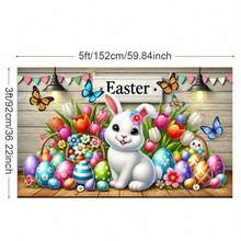 2D Flat, 1pc Easter Bunny Backdrop With Floral Tulips, Pastel Eggs, Butterflies - Rustic Easter Decor For Parties, Photo Booths, Home - No Electricity Required - 1PCS - View 4