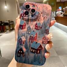 2026 nueva funda de teléfono esmerilada, funda de teléfono con impresión de casas de pueblo de invierno y paisaje nevado para iPhone 17 14 13 12 11 Pro Max Se  Galaxy S23 S22 S21 S20 A54 A53 A52 A51 A73 A72 A71, funda de teléfono para pareja, regalo para novio y novia, regalo de vacaciones - Blanco antiguo - Ver 4