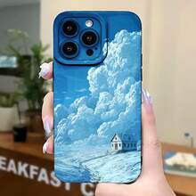 2026 nueva funda de teléfono esmerilada, funda de teléfono con impresión artística de casa en el cielo de nubes para  17 14 Pro Max  17 13 Pro  17 12  17 11  Galaxy S23 S22 S21 S20 protector de teléfono funda de pareja regalo para él y ella regalo de San Valentín cumpleaños - Azul Klein - Ver 5