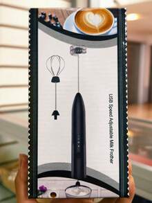 Espumador de leche eléctrico USB, batidor de café con 3 velocidades y accesorios intercambiables - Negro - Ver 1