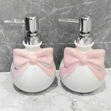 1pc Nordic Style Cute Bow Ceramic Refillable Shampoo/Body Wash Bottle, Bathroom Accessory, Soap Dispenser, Elegant Bathroom Decor, Holiday Gift, Birthday/Christmas/Thanksgiving/Mother's Day Gift For Boyfriend/Girlfriend, High-End Hotel Supply, Housewarming Gift, Back To School, Special Present - Multicolor - View 5
