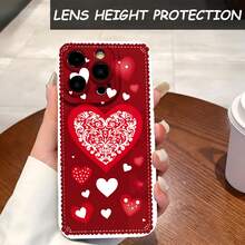 1PC Phone Case,  Red Heart Pattern Print Design , Stylish Phone Case, Phone Decoration, All-around Lens Protection, Creative Small Gift, Funny Gift for Boys and Girls - ブラック - チェックする 4