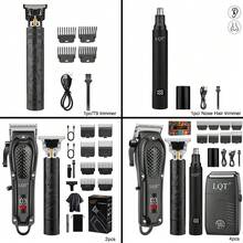 LQT 1/2/4件套多功能小型家用男士理发工具，无线电动理发器，双速电动剃须刀，耳鼻毛修剪器，多功能胡须修剪器，适合沙龙和家庭使用，圣诞礼物送给男友/爸爸