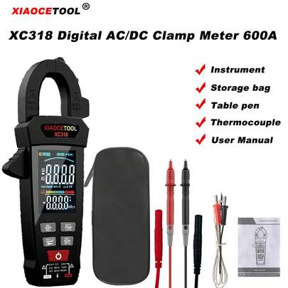 XIAOCETOOL XC318 数字钳形表：600A，多功能测试，NCV，防烧，CAT III 600V。适用于电工、技术人员和DIY爱好者进行电气维护、家庭维修、工业检测|火线/零线测试仪|电气工具|万用表