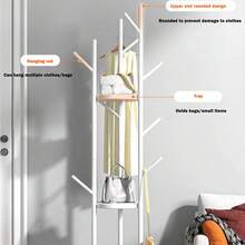 8-Hook Standing Coat Rack - Hall Tree Clothes Hanger For Entryway & Hallway Organization - White - View 2