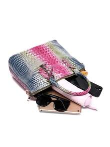 Luxurious Crocodile Pattern Cross-Body Top-Handle Bag - High-End Fashion Handbag For Women's Work And Daily Use - Premium Quality, Stylish Design, Multiple Pockets, Adjustable Strap - Hoa hồng + Xanh dương - Xem 8